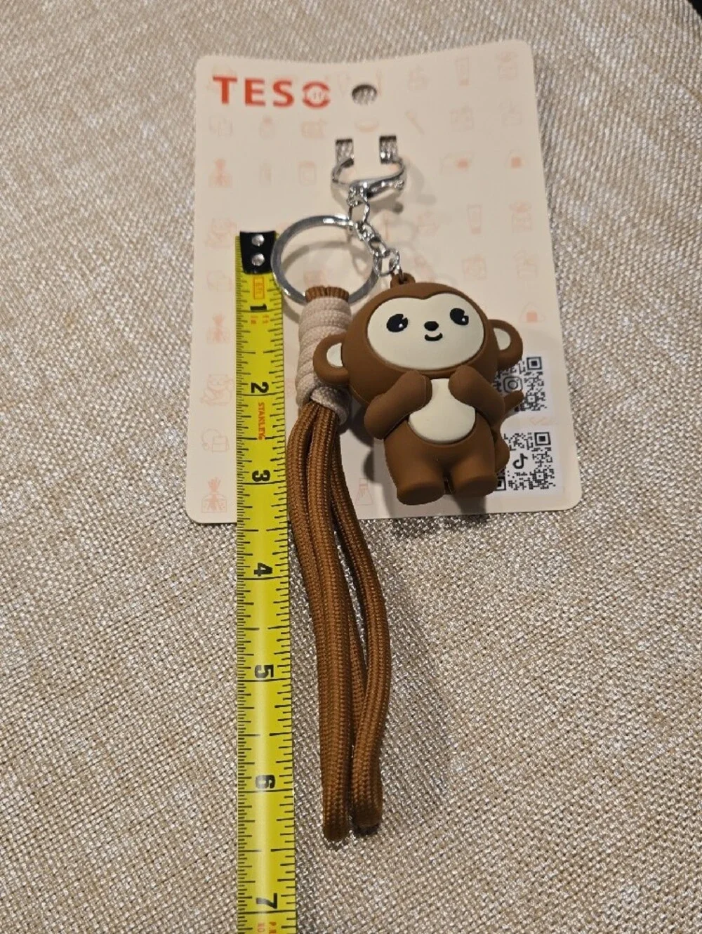 TESO Life Monkey PVC Rubber w/Corded Tassel Bag Charm/Key Chain NIB 6.5